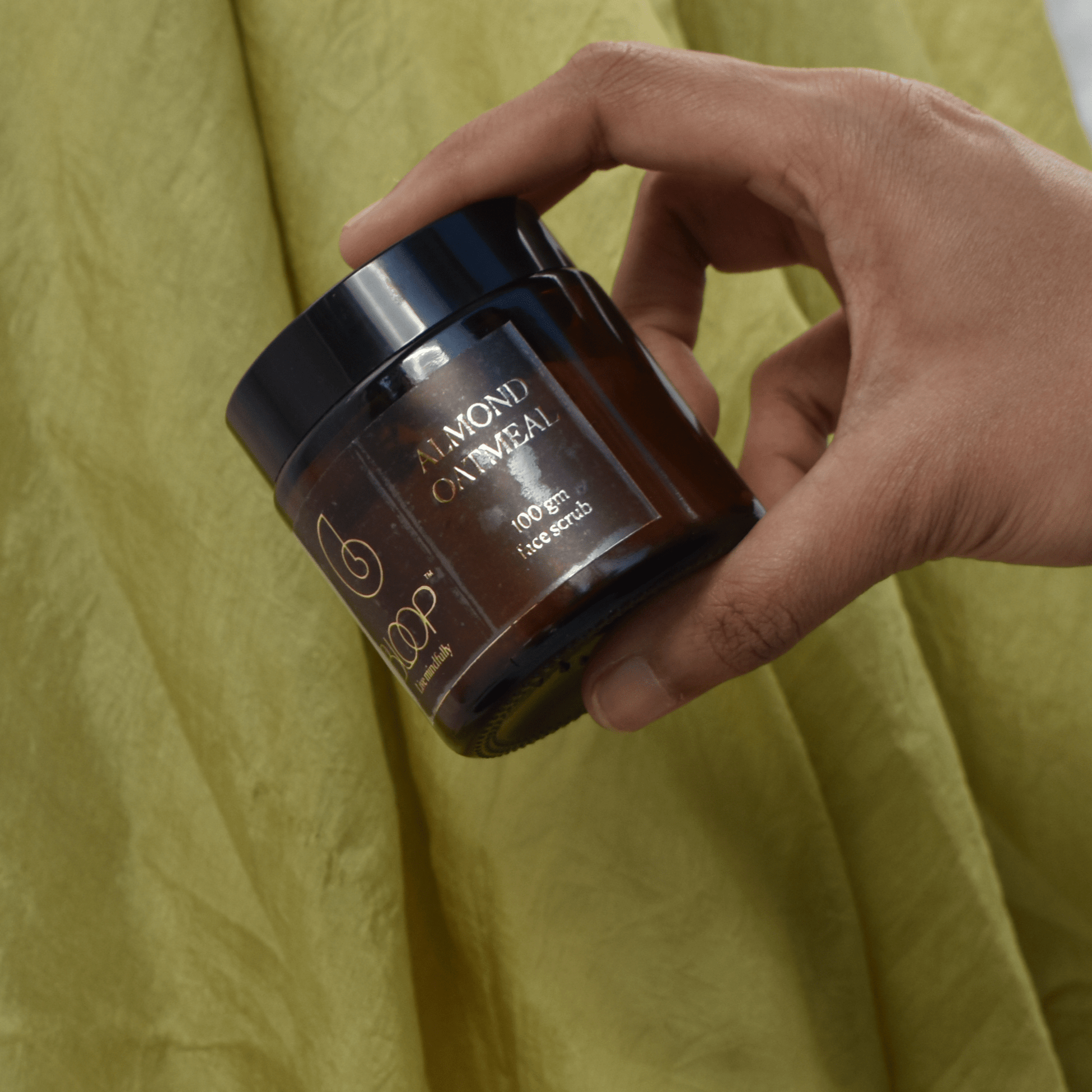 Bloop Almond Oatmeal Face Scrub with eco-friendly, skincare styling