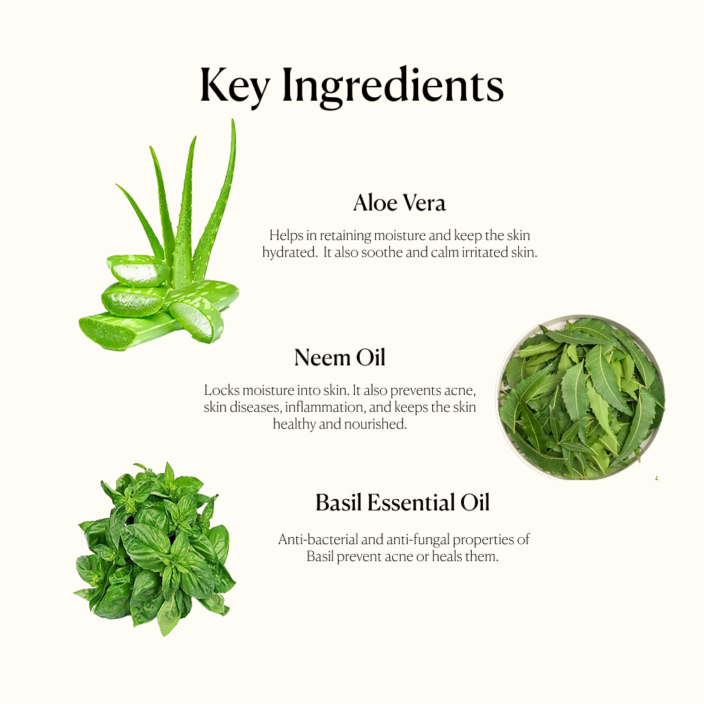 Bitter truth cold processed soap's key ingredients including aloe vera, neem oil, and basil essential oil