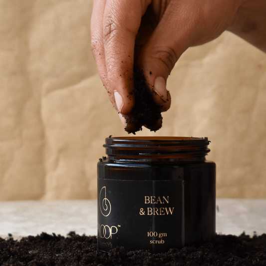 Bloop Bean and Brew Detox Scrub jar – natural coffee body scrub for exfoliation and detox