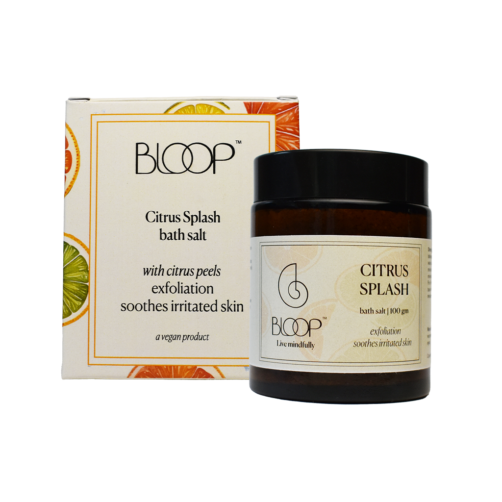 BLOOP Citrus Splash bath salt jar and packaging on a white background