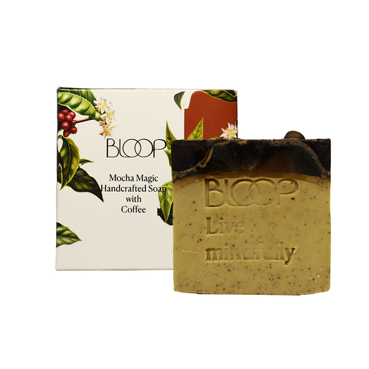 Handcrafted Mocha soap bar by 'BLOOP' with packaging