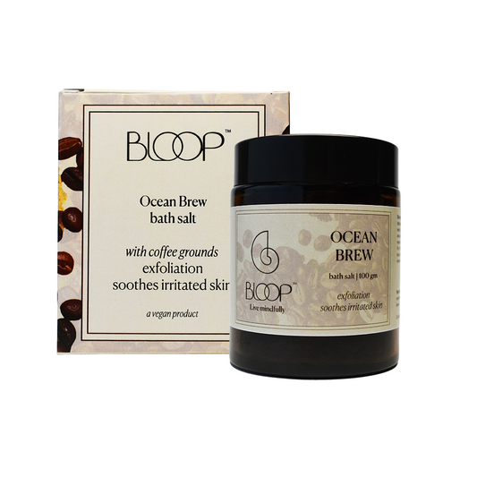 BLOOP Ocean Brew bath salt with packaging on a white background